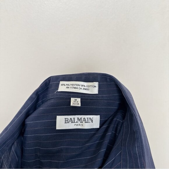 Balmain Paris Mens Medium 15.5 Pinstripe Navy Dress Shirt - Picture 10 of 13